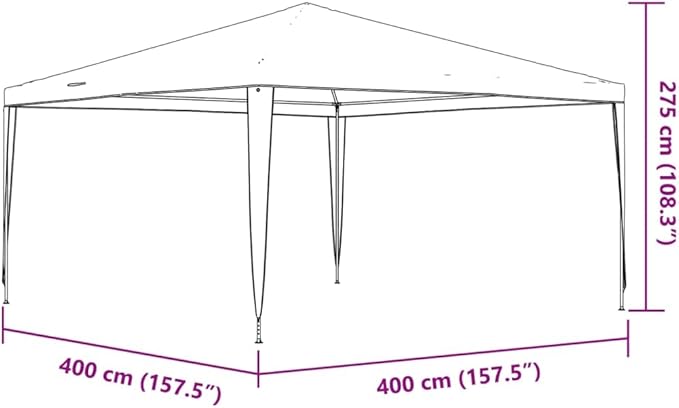 Large Party Tent Blue Polyethylene with Iron Frame, Sturdy Outdoor Shelter for Gatherings, 157.5 x 157.5 Inches, Easy Assembly, Weather-Resistant Fabric, Spacious Canopy