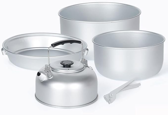 Camping Cookware Kit Outdoor Aluminum Cooking Set Water Kettle Pan Pot Travelling Hiking Picnic BBQ Tableware Equipment No Layer