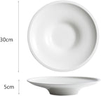 Camping Plates 8-inch Creative Japanese Round White Ceramic Dish Hotel Pasta Tableware Soup Bowl Restaurant Kitchen Decorative Plate(12 in)