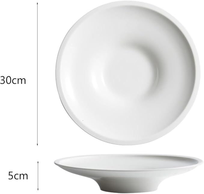 Camping Plates 8-inch Creative Japanese Round White Ceramic Dish Hotel Pasta Tableware Soup Bowl Restaurant Kitchen Decorative Plate(12 in)