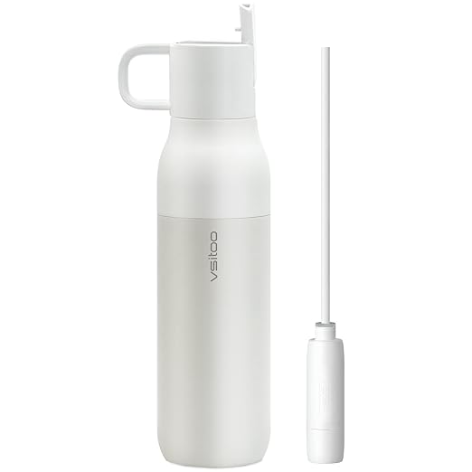 Vsitoo 25oz Insulated Stainless Steel Filtered Water Bottle for Travel and Everyday Use ，5-Stage 0.01μm Ultra-Strong Filtration，Reusable，Improves Taste，for Hiking, Cycling, Gym & Outdoor Use，White