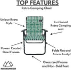MOUNTAIN SUMMIT GEAR Retro Webbed Camping Chair - Lightweight, Foldable, Durable Steel Frame, 300lb Capacity, Vintage Stripes by Caddis Sports (4, Sage Green)