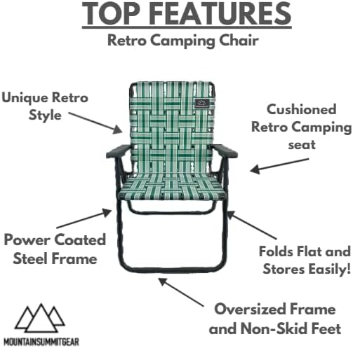 MOUNTAIN SUMMIT GEAR Retro Webbed Camping Chair - Lightweight, Foldable, Durable Steel Frame, 300lb Capacity, Vintage Stripes by Caddis Sports (2, Sage Green)