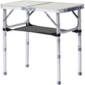 Outdoor Folding Camping Table, 2ft Adjustable Height Portable, Lightweight Aluminum Foldable Table with Carry Handle & Mesh Storage Shelf for Patio, Beach, BBQ, Camping & Hiking
