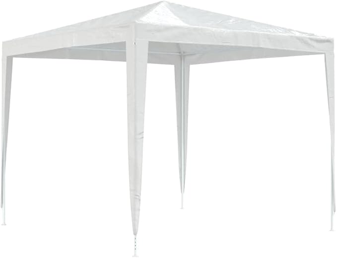 White Polyethylene Party Tent with Iron Frame 8.2 x 8.2 ft Outdoor Canopy for Gatherings and Celebrations, Waterproof and UV Resistant, Easy Setup, Durable Shelter