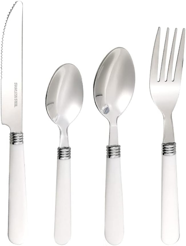 White Silverware Set for 16 Durable Stainless Steel Flatware Set 64 Piece Cutlery Tableware Utensils White Handle (ABS) Set Include Teaspoons Knives Forks and Spoons for Home Kitchen Christmas