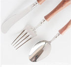 Silverware Flatware Cutlery Set， 6/24/36/48/60/72pcs Steak Knife and Fork Cutlery Wooden Handle Spoon Cutlery Set 304 Stainless Steel Dessert Fork and Spoon，Silver-36 Pieces for 6