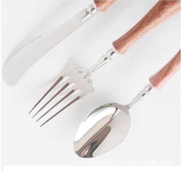 Silverware Flatware Cutlery Set， 6/24/36/48/60/72pcs Steak Knife and Fork Cutlery Wooden Handle Spoon Cutlery Set 304 Stainless Steel Dessert Fork and Spoon，Silver-48 Pieces for 8