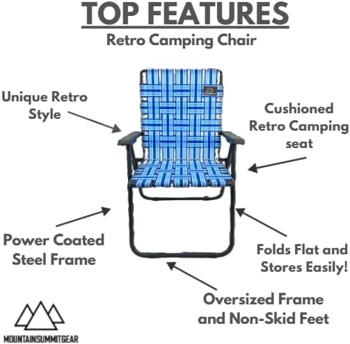 MOUNTAIN SUMMIT GEAR Retro Webbed Camping Chair - Lightweight, Foldable, Durable Steel Frame, 300lb Capacity, Vintage Stripes by Caddis Sports (4, Ocean Blue)