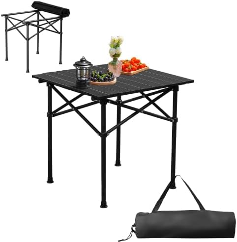 VINGLI Portable Picnic Roll Table, Folding Carbon Steel Camping Table with Bag, Perfect for Outdoor& Indoor, Beach, Patio, Yard, Apartment Floor (20 * 20 * 20in)