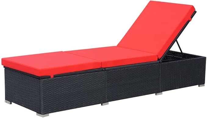 Outdoor Chairs Beach Chair Camping Chairs Patio Furniture Sun Lounger with Cushion Poly Rattan Black for Poolside Backyard and Beach