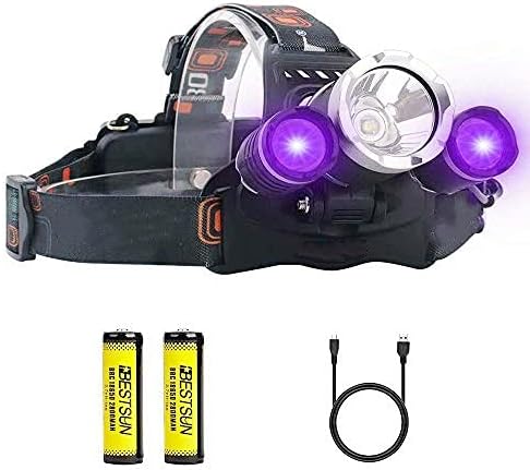 BESTSUN UV Headlamp, Blacklight Headlight Rechargeable 395-400nm Black Light Head Lamp for Resin Curing, Rock Hounds, Detecting Scorpions, Auto Oil HVAC Leaks, Pet Urine Stains(White Light + UV)