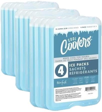 Cool Coolers by Fit + Fresh,Reusable&Long-Lasting XL Slim Ice Packs,Cold Packs,Ice-Packs for Lunch Bags. Cooler Accessories-for Camping,Beach,Lunch,and Work,Clear Blue, 8 Count (Pack of 3)