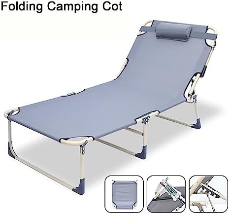 Portable Folding Bed，Camping Cots,(Folding Camping Cot, 3-Position Adjustable Oxford Sleeping Cots Bed,Portable Camping Bed with Pillow,Multifunctional Lounge Chair,Perfect for Camping, Poo