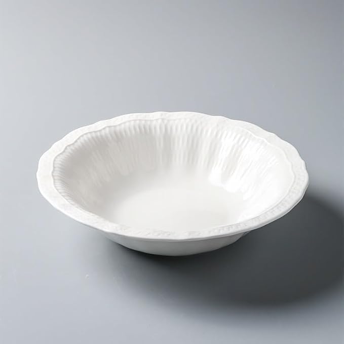 Camping Plates 8.75-inch Hotel Kitchen Tableware White Porcelain Lace Plate with Different Patterns Deep Bowl Club Restaurant Creative Dish Special Cold Decorative Plate(10.75 in)
