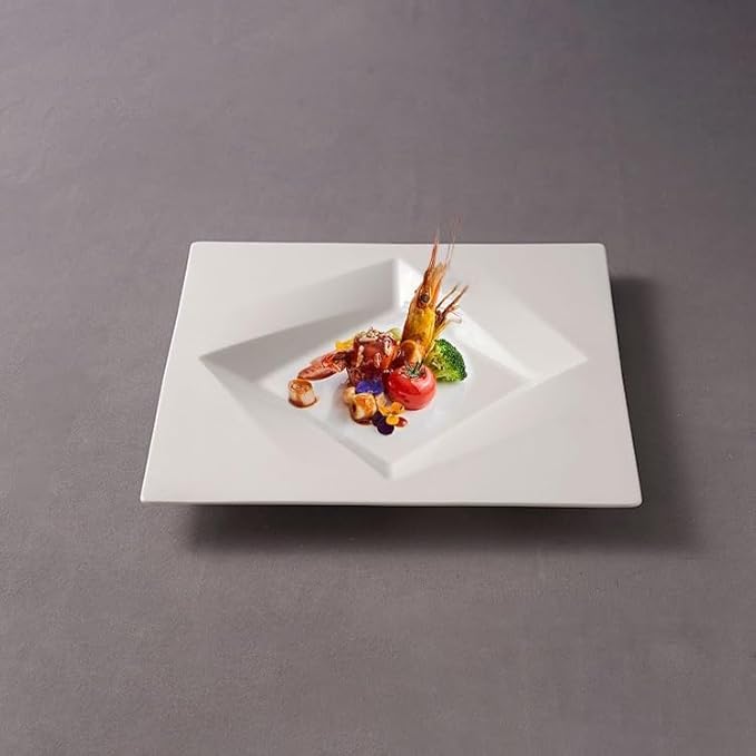 Camping Plates Restaurant Ceramic Tableware Western Steak Dessert Plate Rotating Square Plate White Special-Shaped Plate Decorative Plate