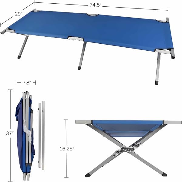 Portable Folding Camping Cot, Heavy Duty Sleeping Bed with Carrying Bag, 610D Oxford Cloth & Lightweight Aluminum Frame, 275lbs Load, Outdoor Cot for Adults, Travel, Hiking, Office (Navy blue, 1 Pack)