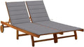 2-Person Patio Sun Lounger with Cushions Solid Acacia Woodrecliner Patio Tanning Chair Camping chairsSuitable for Garden Courtyard