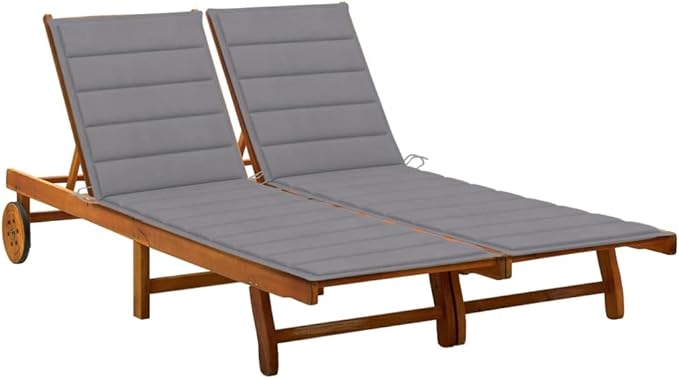 2-Person Patio Sun Lounger with Cushions Solid Acacia Woodrecliner Patio Tanning Chair Camping chairsSuitable for Garden Courtyard