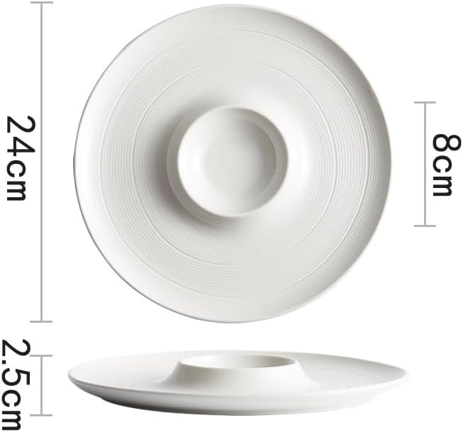 Camping Plates 9.5-inch Brushed White Thick Soup Creative Noodles Hotel Service Breakfast Tableware Dish Volcano Plate Restaurant Dessert Decorative Plate(9.5 in)
