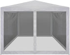 Large Party Tent with Powder-Coated Steel Frame in White and Black, 4 Mesh Sidewalls for Outdoor Events, Spacious 13ft x 10ft Shelter for Weddings and BBQs, Durable and Easy