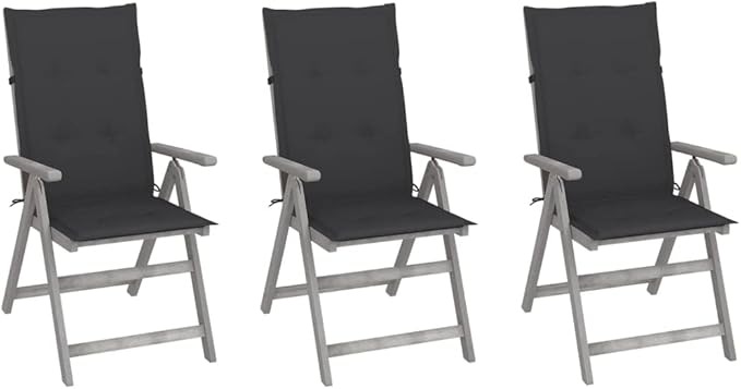 Patio Reclining Chairs,Camp Chair,Barbecue Chairs,Fishing Chairs,Bistro Chair,Coffee Chair,Patio Funiture,for Dining Room,Living Room,Study Room,Garden, 3 pcs with Cushions Solid Acacia Wood