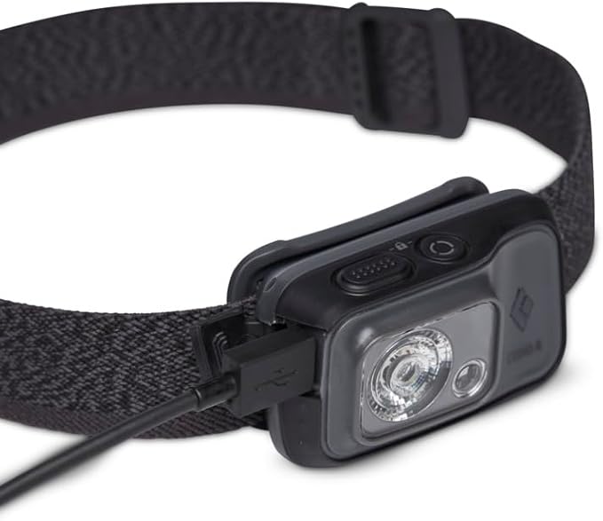 BLACK DIAMOND Cosmo 350-R Rechargeable Headlamp | 350 Lumens | Micro-USB Charging | Waterproof, Dimmable Light for Camping & Hiking | Graphite