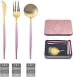 IKXO Folding Camping Cutlery Set Portable Tableware Set Spoon and Fork with Case for Picnic Hiking Thermos Camping Travel Other Outdoor Activities ， Mirror Polished Pocket-sized