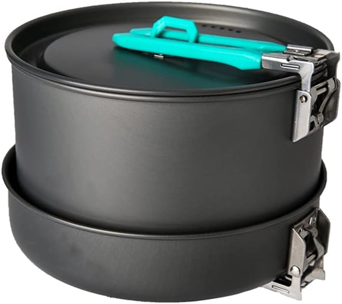 Outdoor Camping Tableware Set Backpacking Picnic 2 Pot 1 Frypan 1 Kettle Alumina Cookware Folding Cooking Set