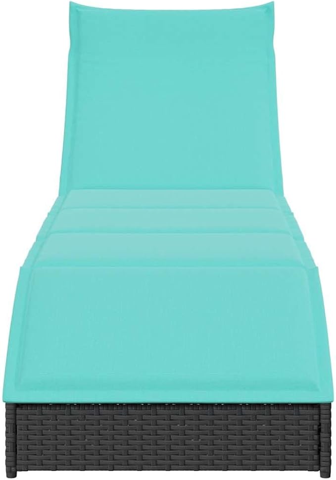 Folding Sun Lounger with Cushion and Storage Black Poly Rattanpatio Tanning Chair Camping Chairs Recliner Suitable for Garden Courtyard