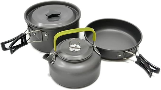 -Light Aluminum Alloy Camping Cookware Utensils Outdoor Cooking Teapot Picnic Tableware Kettle Pot Frying Pan 3pcs/Set