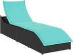 Folding Sun Lounger with Cushion and Storage Black Poly Rattanpatio Tanning Chair Camping Chairs Recliner Suitable for Garden Courtyard