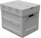Folding Storage Camping Box with Table,3 in 1 Lightweight Camp Storage Box with Parking Warning Sign,Portable Foldable Compartment Table for Indoor, Outdoor, Fishing, BBQ, Picnic, Gray