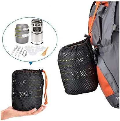 Camping Stove Outdoor Cookware Mess Kit Outdoor Folding Wood Stove Camping Pot Set Bowls Spoon Fork Cutter Tableware Cooking Set (Color : A) (A)