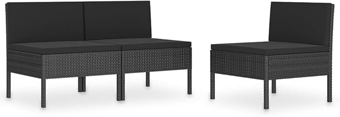 Patio Chairs 3 pcs with Cushions Poly Rattan ,Garden Chairs,Furniture Set,Outdoor Chairs,Lawn Chairs,Balcony Chairs,Study Chair,Camping Chair,for Dining Room,Living Room,Study Room,Garden,Black