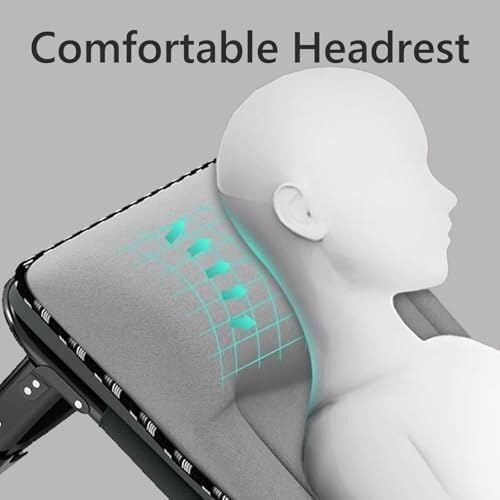 Portable Folding Adult Bed with Mattress, Adjustable Height Camping Cot with Headrest for Home & Travel, 170×56cm(190 * 75CM)
