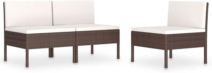 Patio Chairs 3 pcs with Cushions Poly Rattan,Garden Chairs,Furniture Set,Outdoor Chairs,Lawn Chairs,Balcony Chairs,Study Chair,Camping Chair,for Dining Room,Living Room,Study Room,Garden, Brown