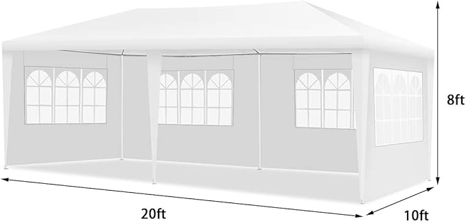 Tangkula 10x20 Ft Canopy Tent, Heavy Duty Party Tent with 4 Removable Sidewalls, Wind Ropes, Ground Stakes, Outdoor White Wedding Tents for Parties, Events, Backyard
