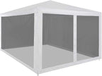 Large Party Tent with Powder-Coated Steel Frame in White and Black, 4 Mesh Sidewalls for Outdoor Events, Spacious 13ft x 10ft Shelter for Weddings and BBQs, Durable and Easy