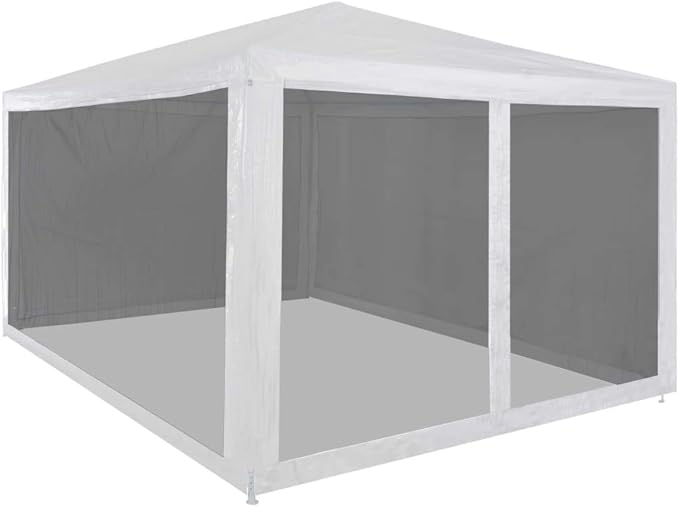 Large Party Tent with Powder-Coated Steel Frame in White and Black, 4 Mesh Sidewalls for Outdoor Events, Spacious 13ft x 10ft Shelter for Weddings and BBQs, Durable and Easy