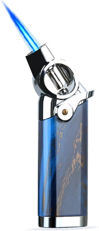 HONEST Single Jet Flame Butane Lighters Refillable Metal Lighters Adjustable Gas Lighter Windproof Gift for Men BBQ Grill Camping (Blue)