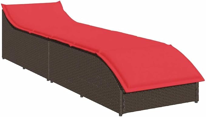 Folding Sun Lounger with Cushion and Storage Brown Poly Rattanpatio Recliner Camping Chairs Tanning chairSuitable for Garden Courtyard