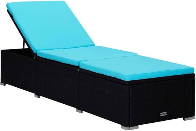 Camp Chairs Lawn Chairs recliningSun Lounger with Cushion and Tea Table Poly Rattan BlueSuitable for Gardens, courtyards, and patios