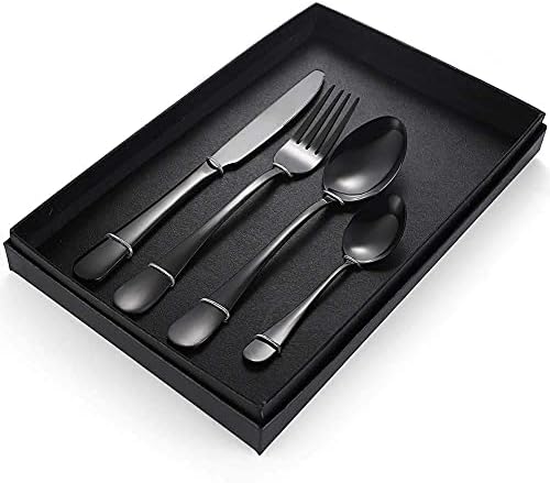 Premium 16-Piece Stainless Steel Silverware Set - Elegant Black Flatware Cutlery Set for 4, Durable Knife, Fork & Spoon, 304 Food-Grade Steel, Perfect for Dining & Hosting