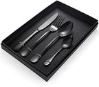 Premium 16-Piece Stainless Steel Silverware Set - Elegant Black Flatware Cutlery Set for 4, Durable Knife, Fork & Spoon, 304 Food-Grade Steel, Perfect for Dining & Hosting