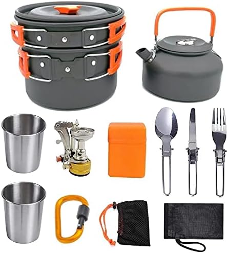 Camping Cookware Set Picnic Cooking Pots Set Outdoor Hiking BBQ Tableware with Pan Kettle Stove Set Camping Tourism Supplies Kit (Color : B)