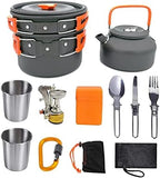 Camping Cookware Set Picnic Cooking Pots Set Outdoor Hiking BBQ Tableware with Pan Kettle Stove Set Camping Tourism Supplies Kit(A)