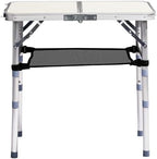 Outdoor Folding Camping Table, 2ft Adjustable Height Portable, Lightweight Aluminum Foldable Table with Carry Handle & Mesh Storage Shelf for Patio, Beach, BBQ, Camping & Hiking