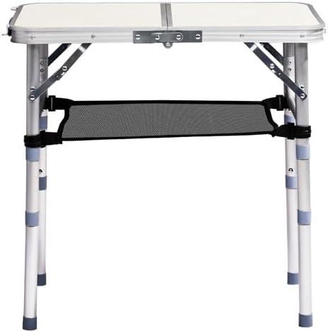 Outdoor Folding Camping Table, 2ft Adjustable Height Portable, Lightweight Aluminum Foldable Table with Carry Handle & Mesh Storage Shelf for Patio, Beach, BBQ, Camping & Hiking