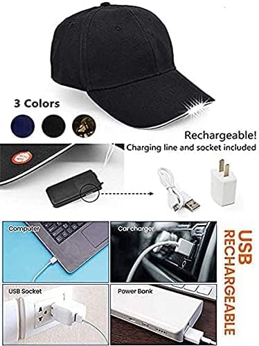 ELETINA Rechargeable Baseball Cap LED Headlight with USB Cable and Battery, Suitable for Outdoor Camping Night Fishing, Mountain Climbing, Night Riding/Hiking and Auto Repair (Black)